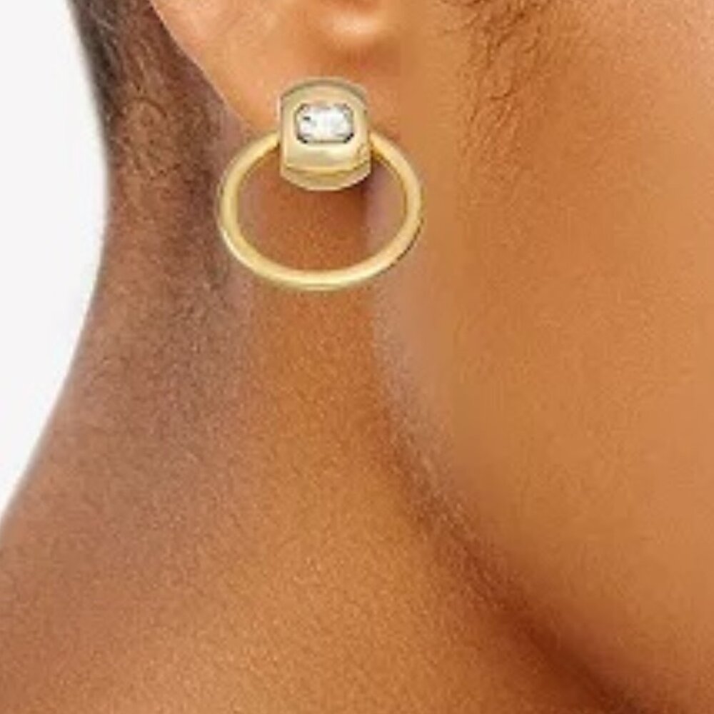 NINE WEST Mod/Contemporary Gold Clear Crystal Door Knocker Earrings**NEW! - Picture 4 of 4